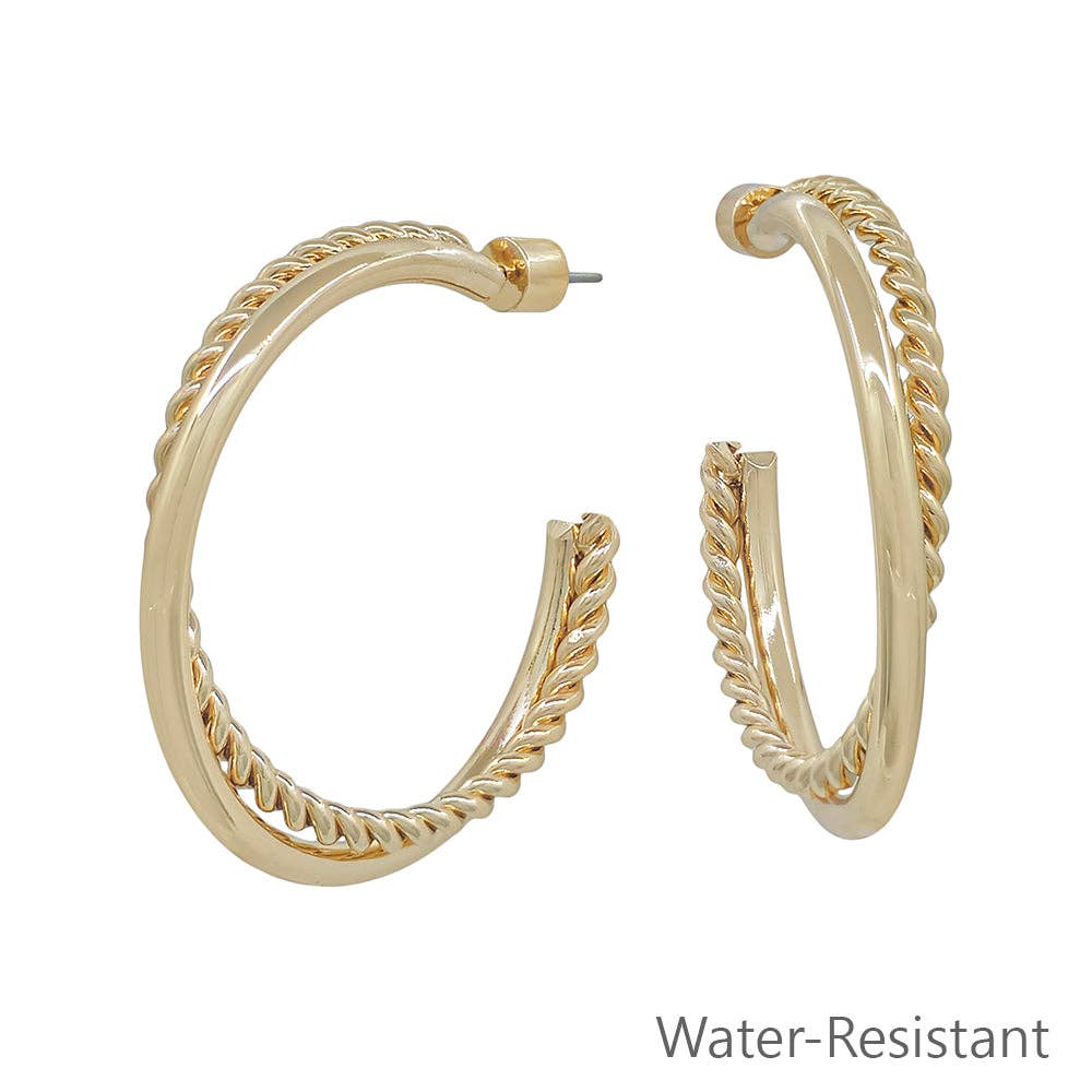 Water Resistant 2" Braided Gold Hoop Earring