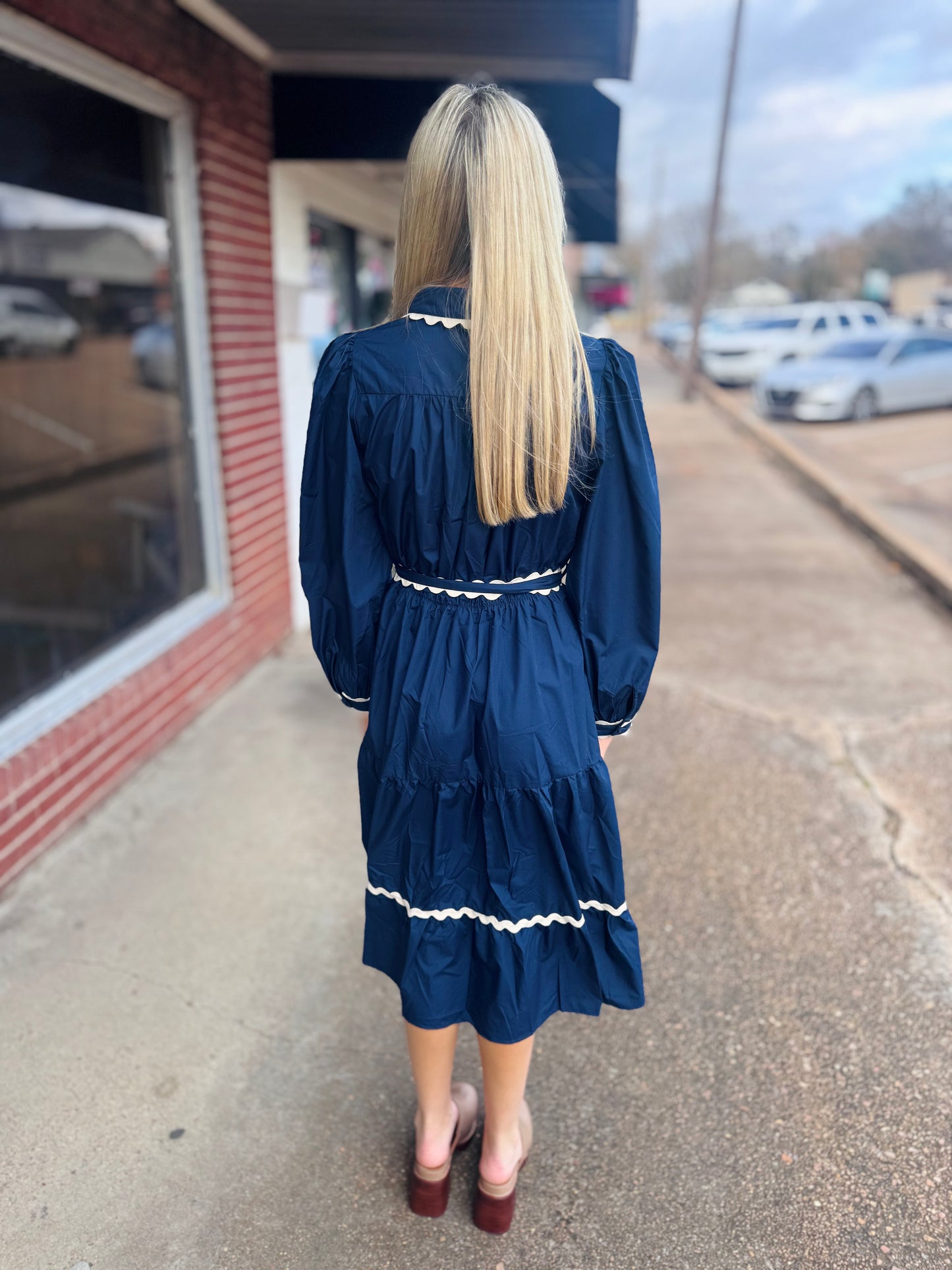 Navy Ric Rac Midi Dress