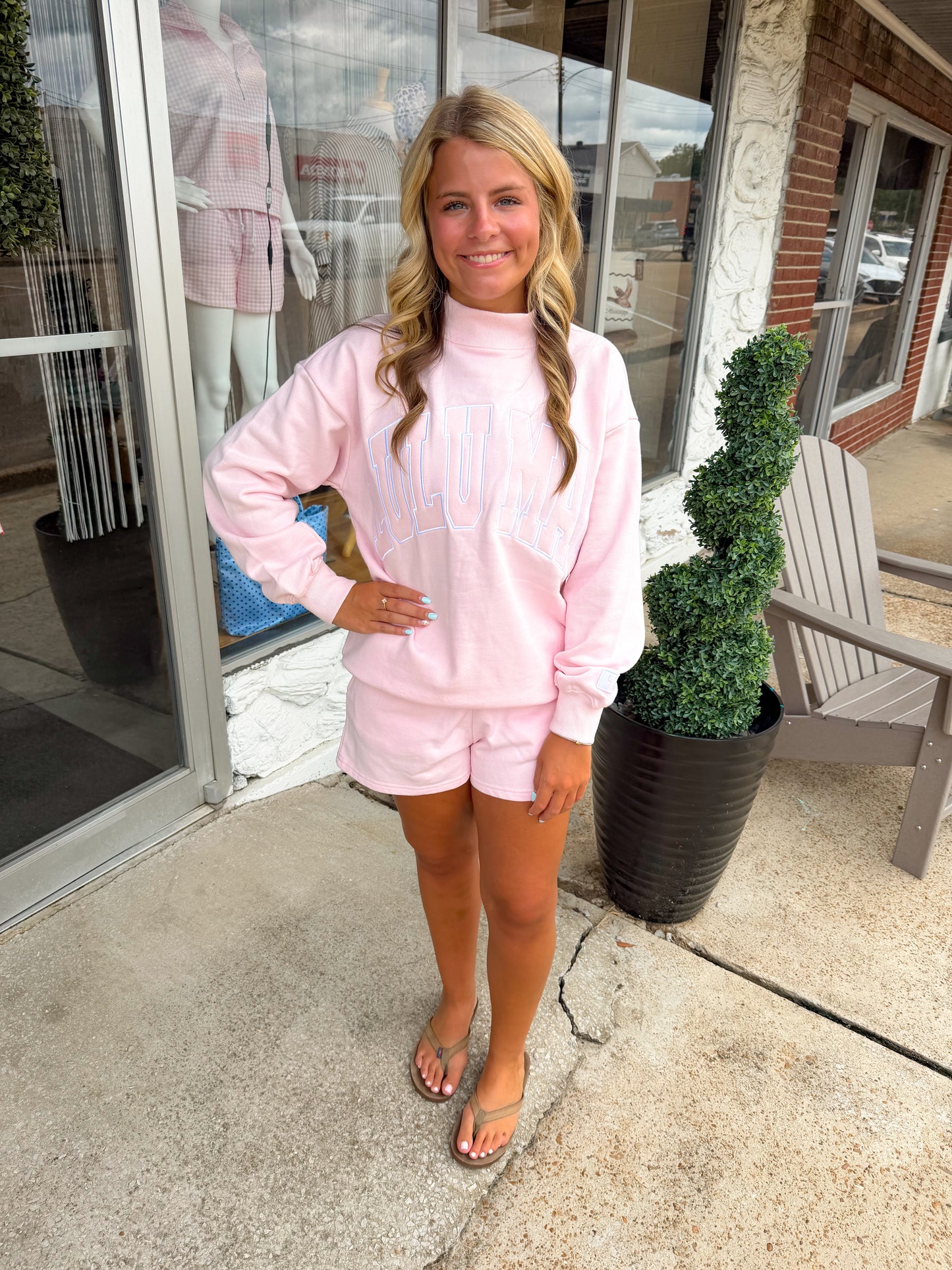 Lt. Pink Lulu Mac Mockneck Short Set