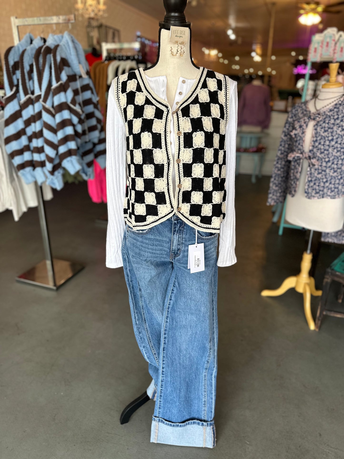 Checkerboard crochet vest