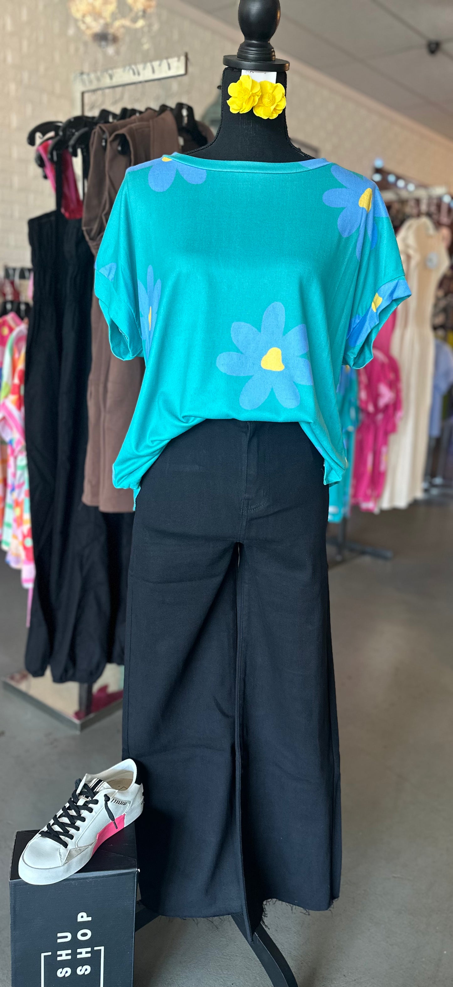 Cropped wide leg denim