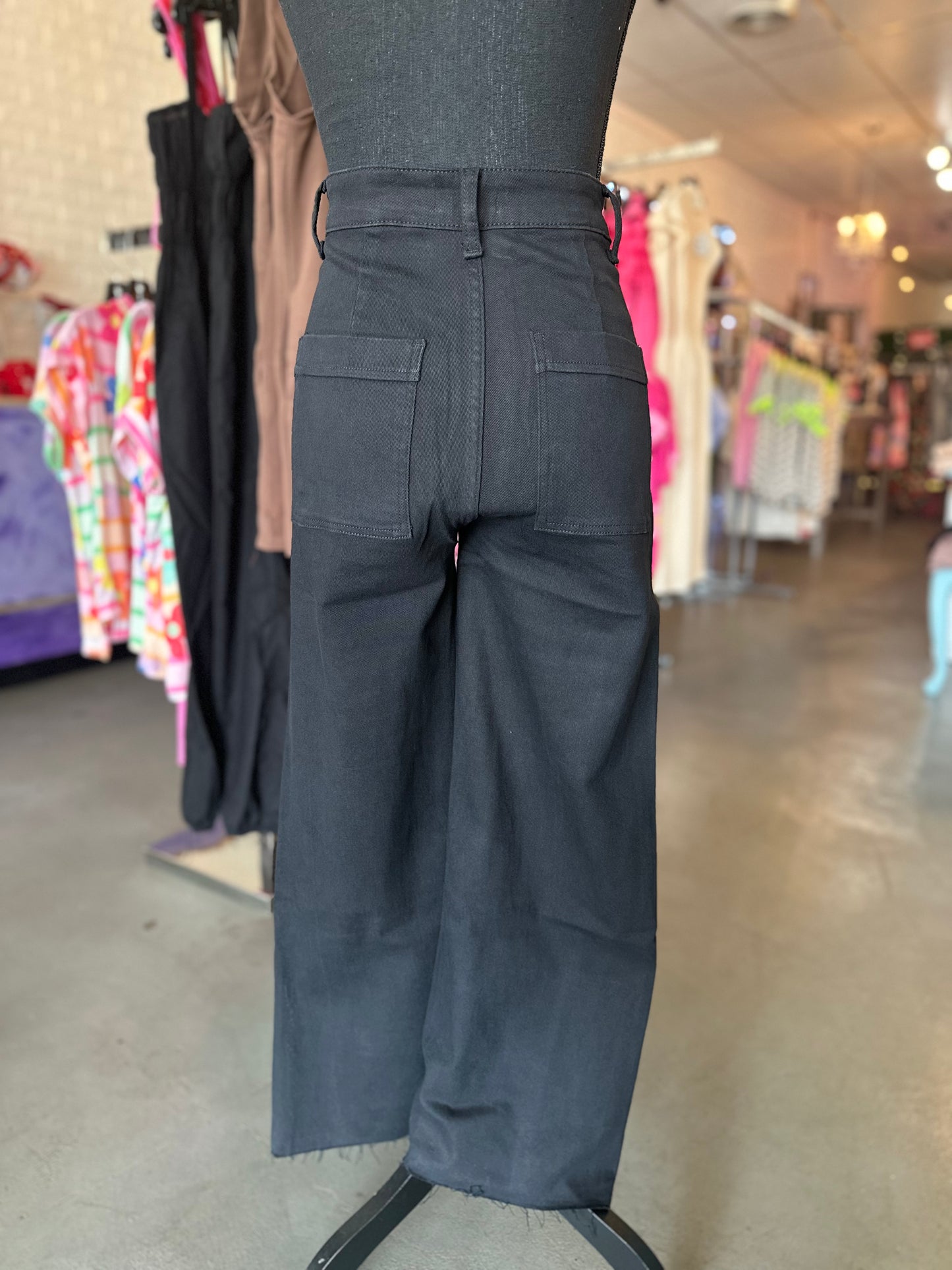 Cropped wide leg denim