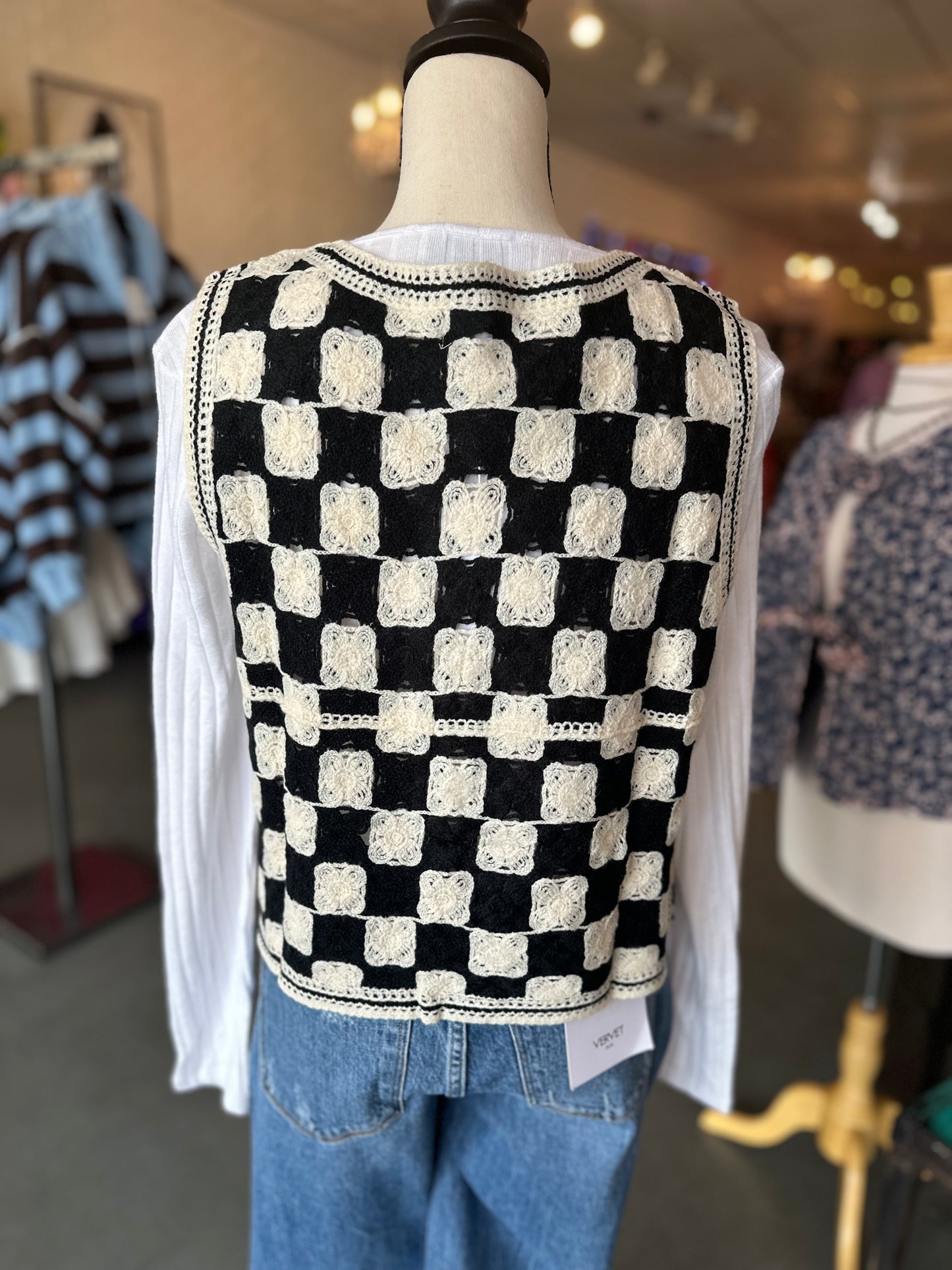 Checkerboard crochet vest