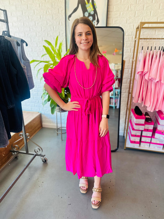 Hot pink midi dress