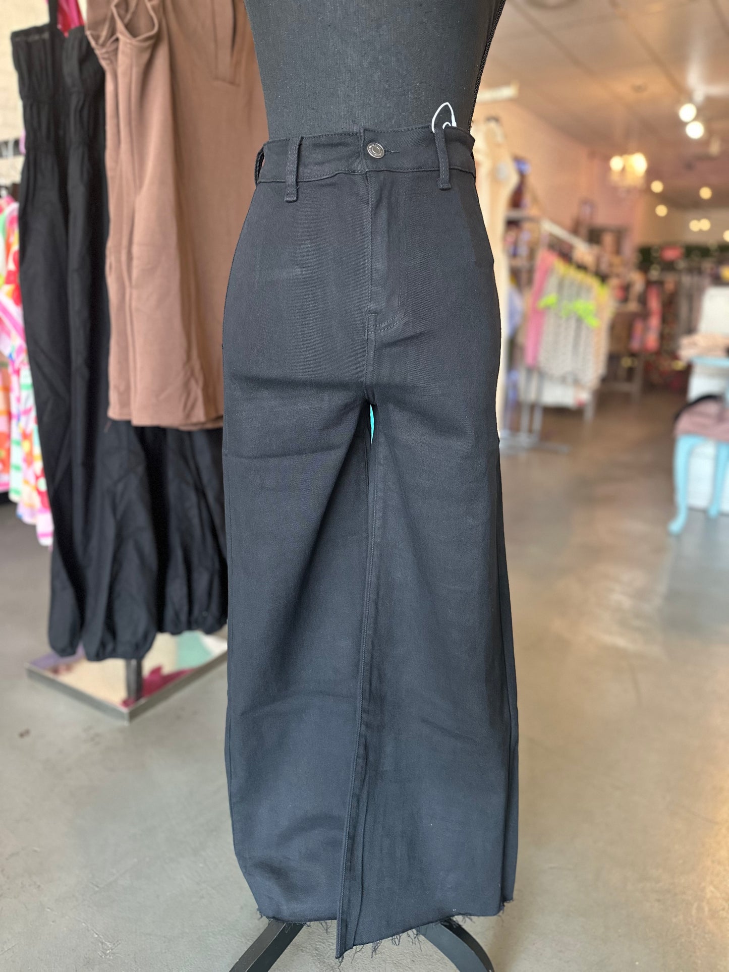 Cropped wide leg denim