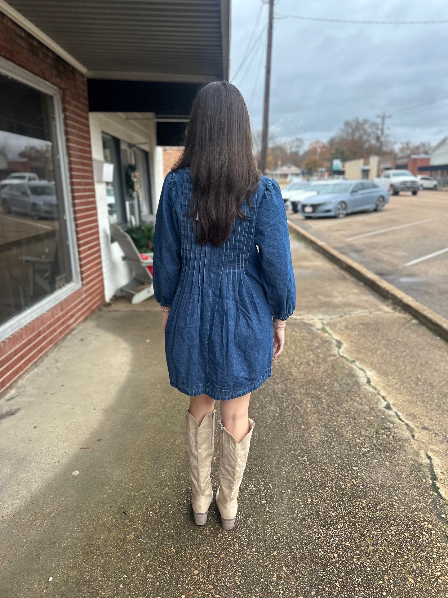 Dark wash denim dress
