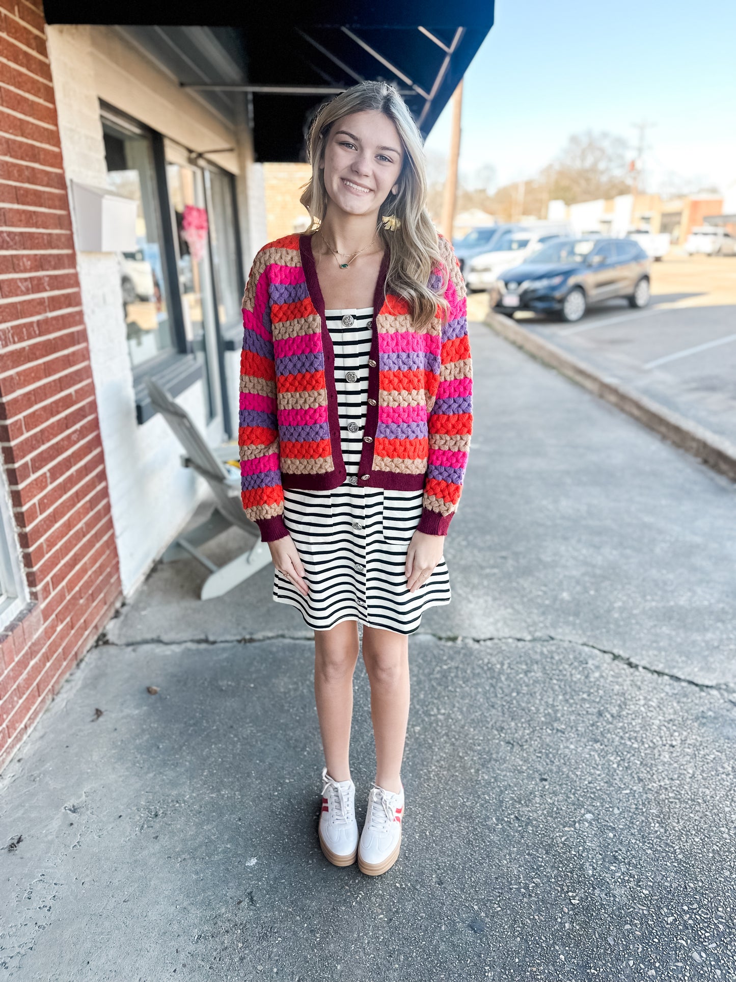 Cream and black stripe dress