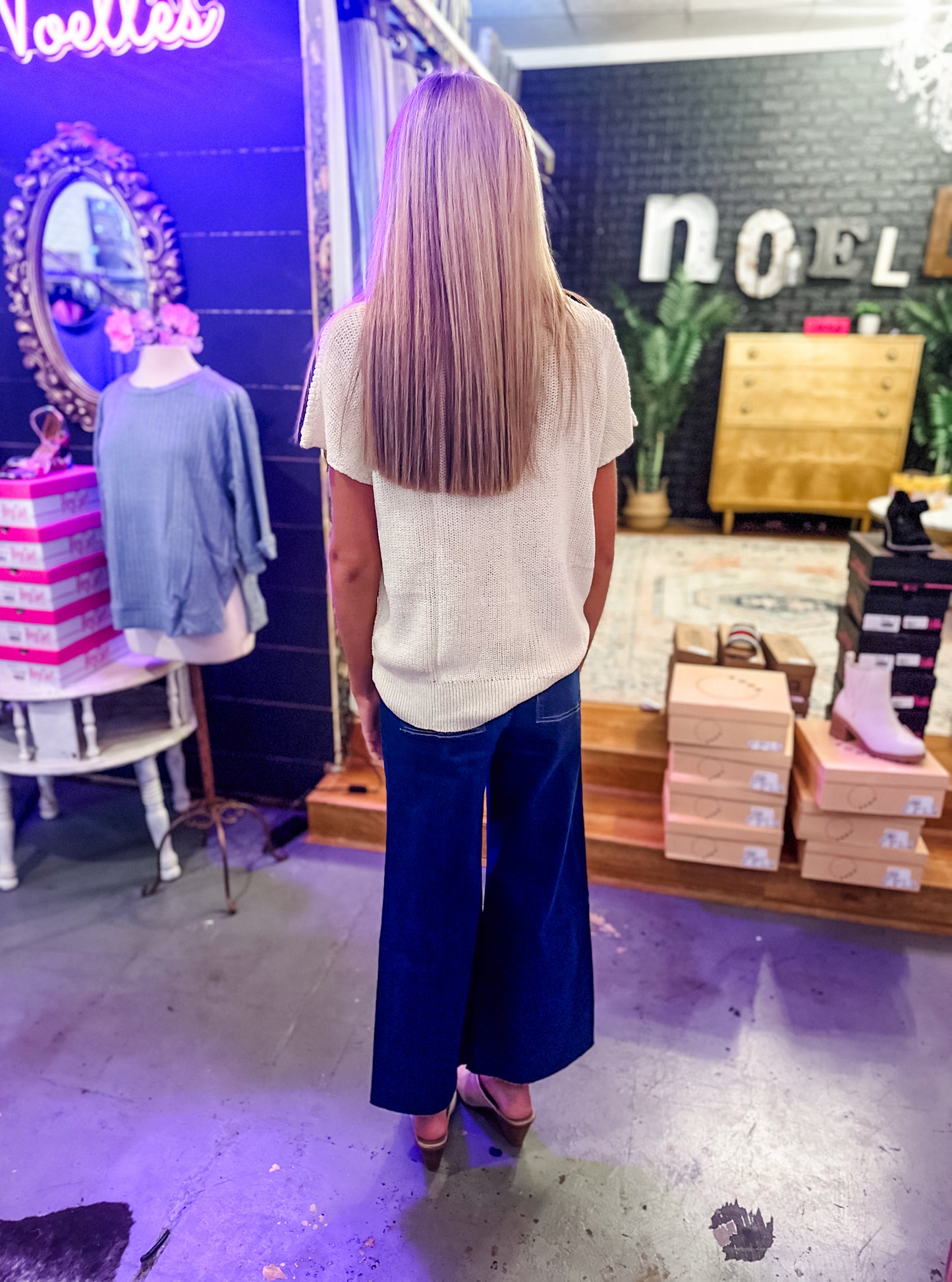 Cropped wide leg denim