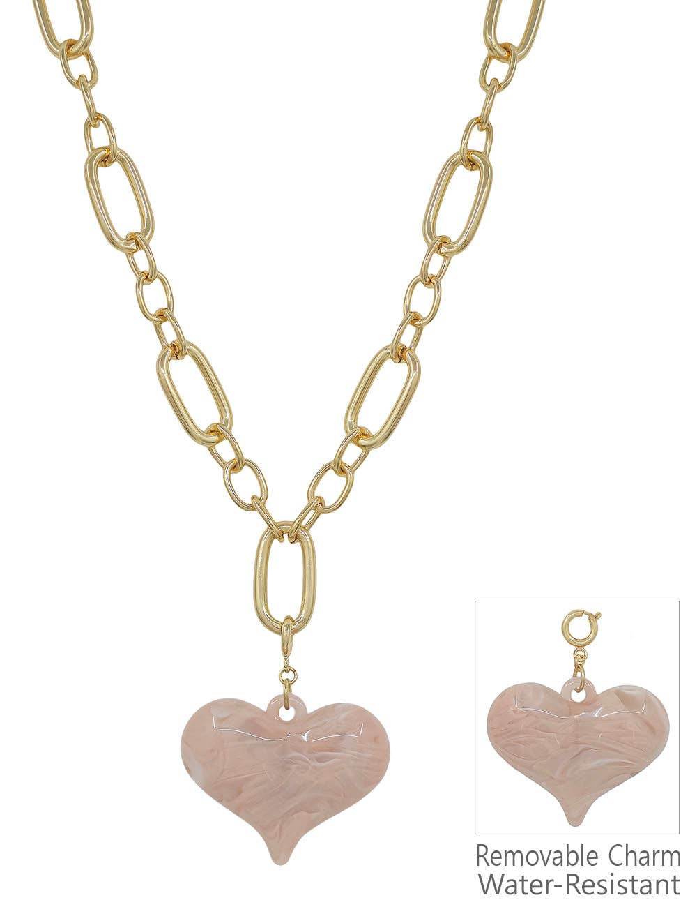 Gold Chunky Chain with Pink Heart Necklace