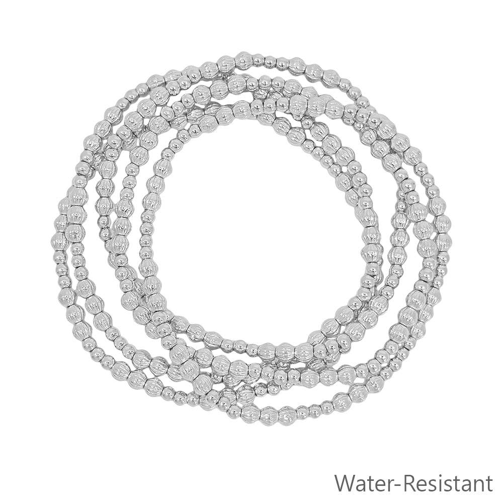 Water Resistant Set of 5 Silver Bracelets