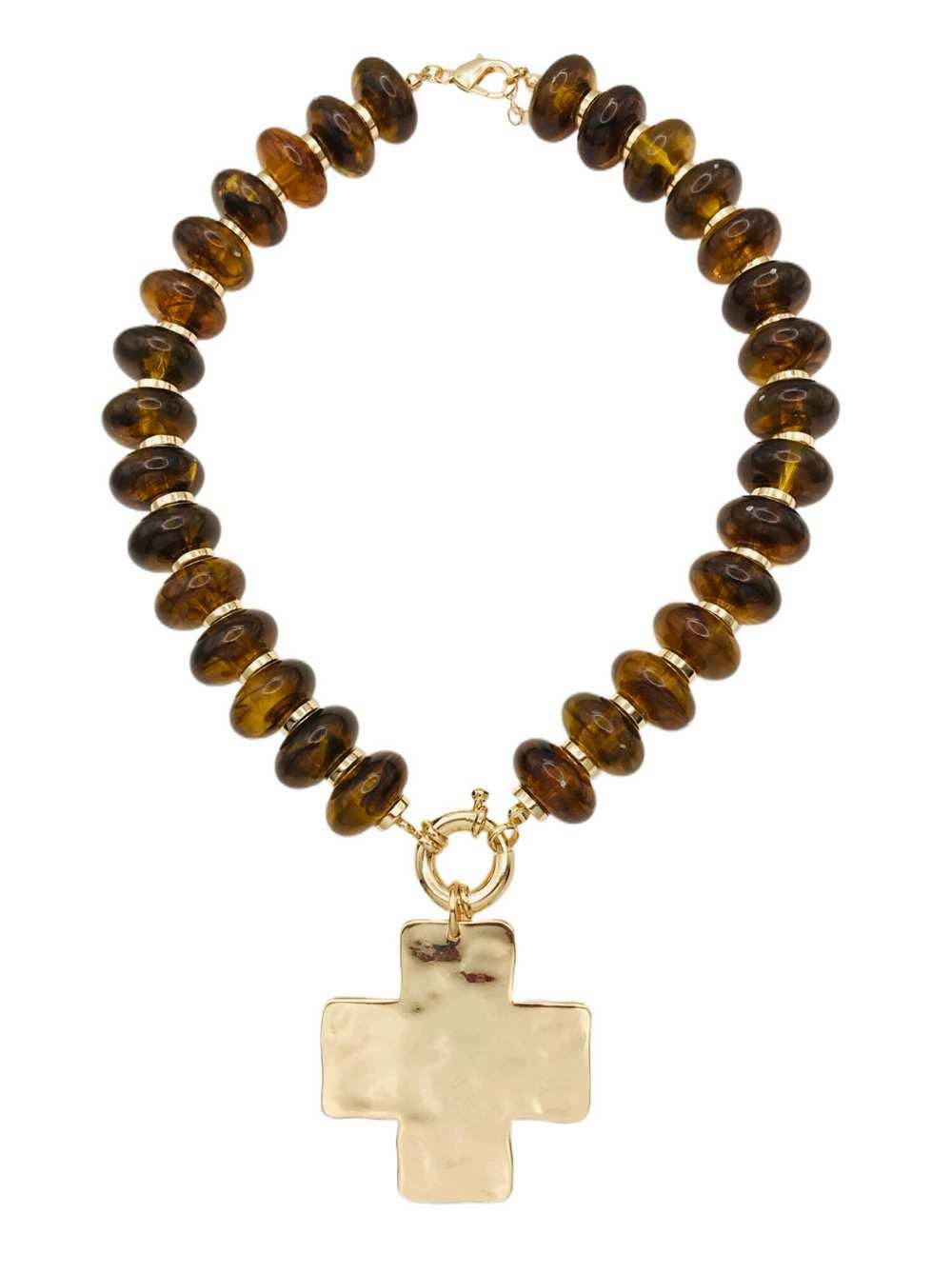 Brown Chunky with Cross Necklace