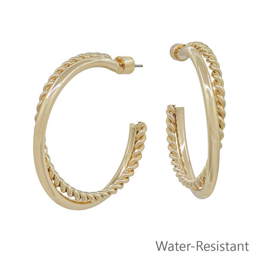Water Resistant 2" Braided Gold Hoop Earring