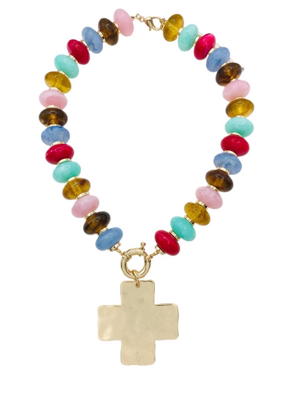 Multi Beaded Chunky Cross Necklace