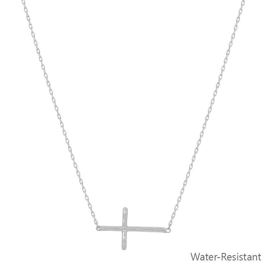 Silver Sideway Cross Necklace
