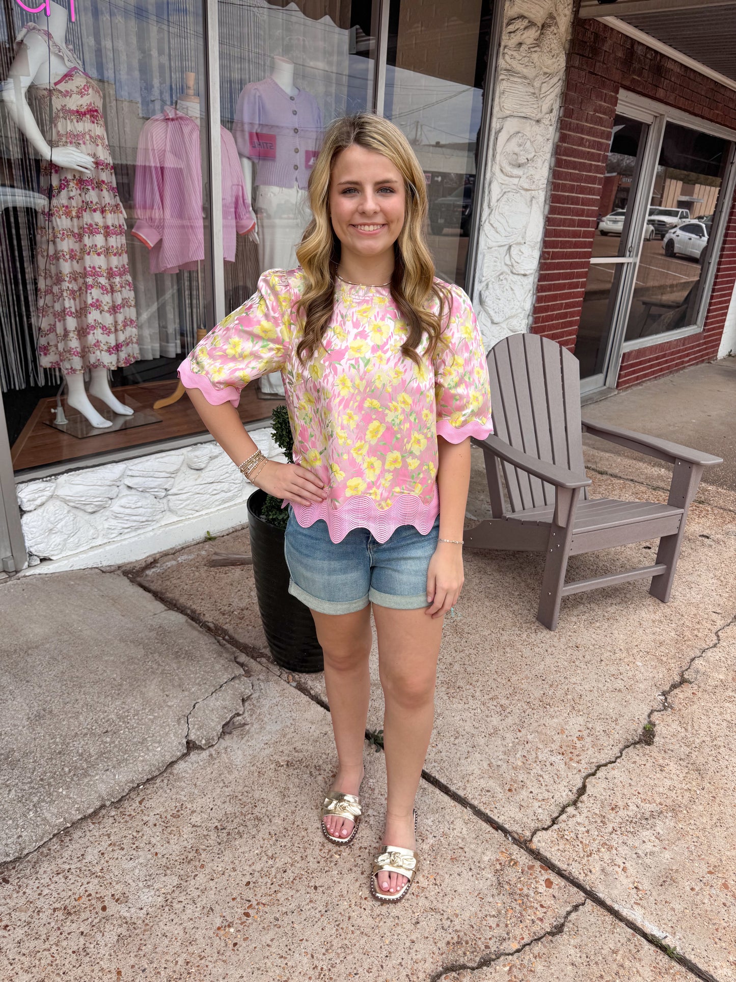 Wavy Hem Jacquard Top
