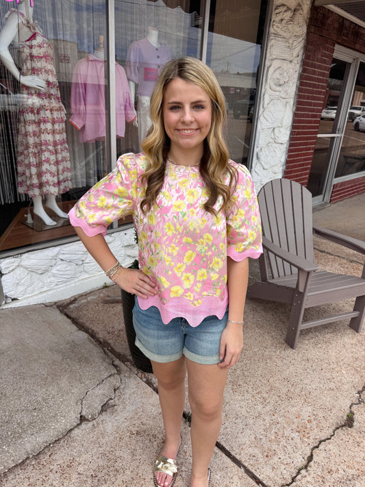 Wavy Hem Jacquard Top