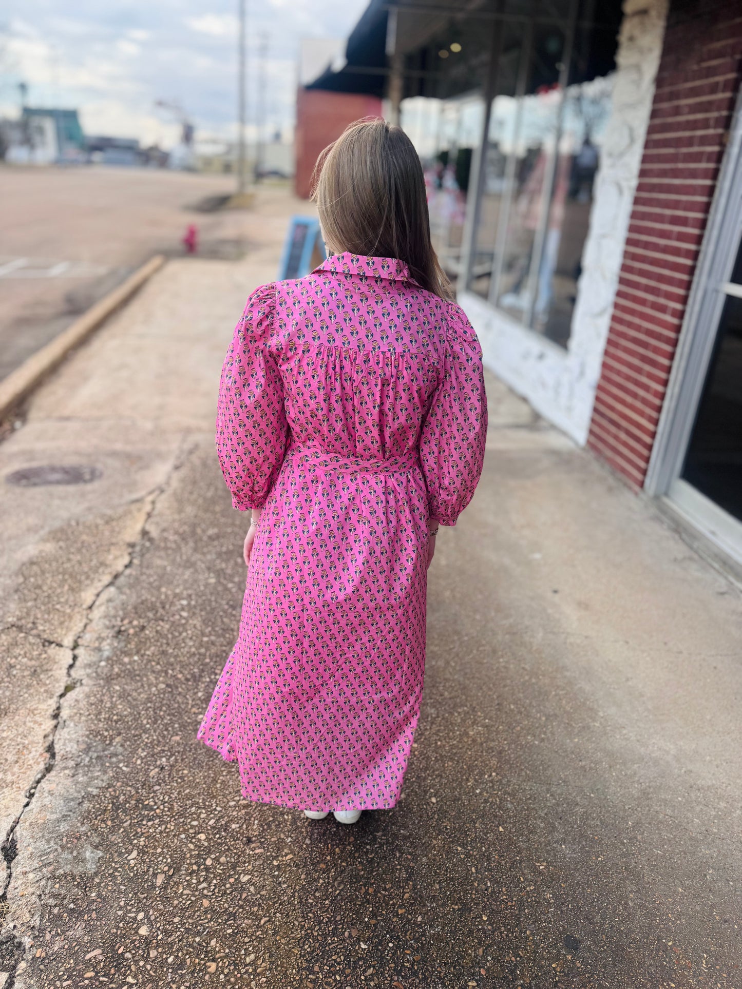 Pink Floral Midi Dress