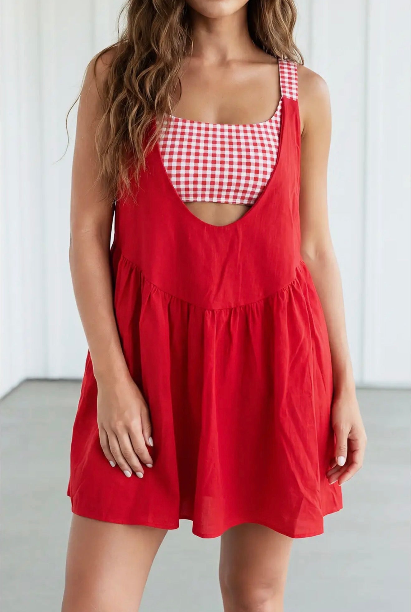 Red Gingham Dreams Active Dress