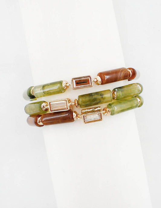 Olive and Brown Set of 3 Bracelets