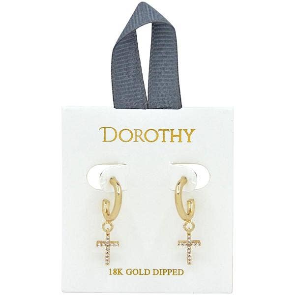 18K Dipped Hoop Cross Earrings