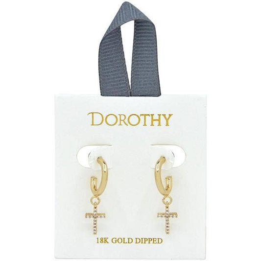 18K Dipped Hoop Cross Earrings