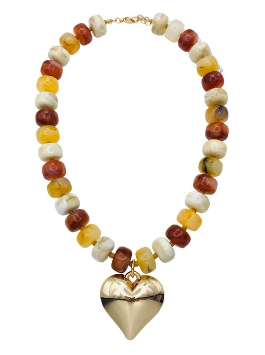 Natural Chunky Beaded with Heart Necklace