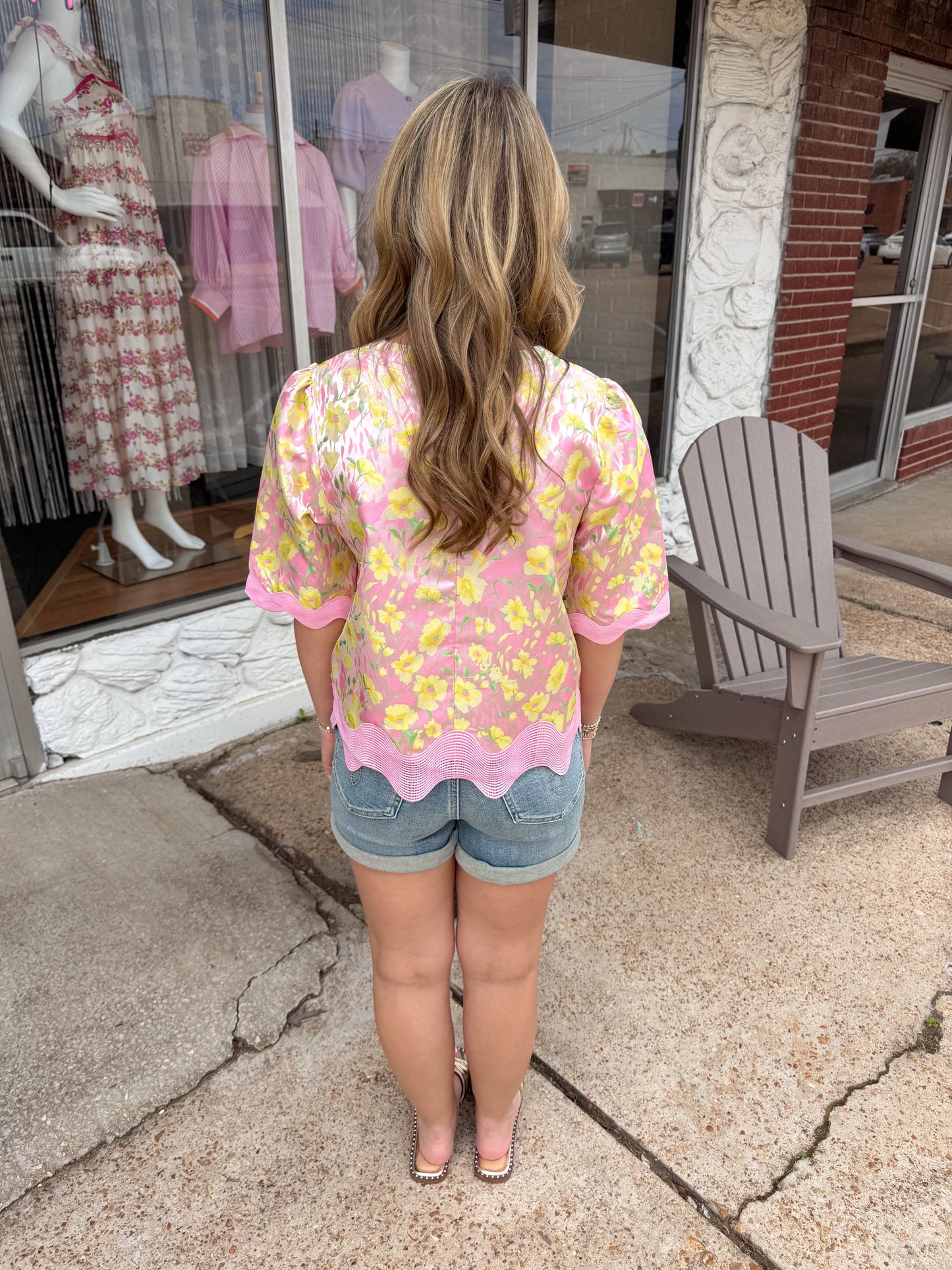 Wavy Hem Jacquard Top