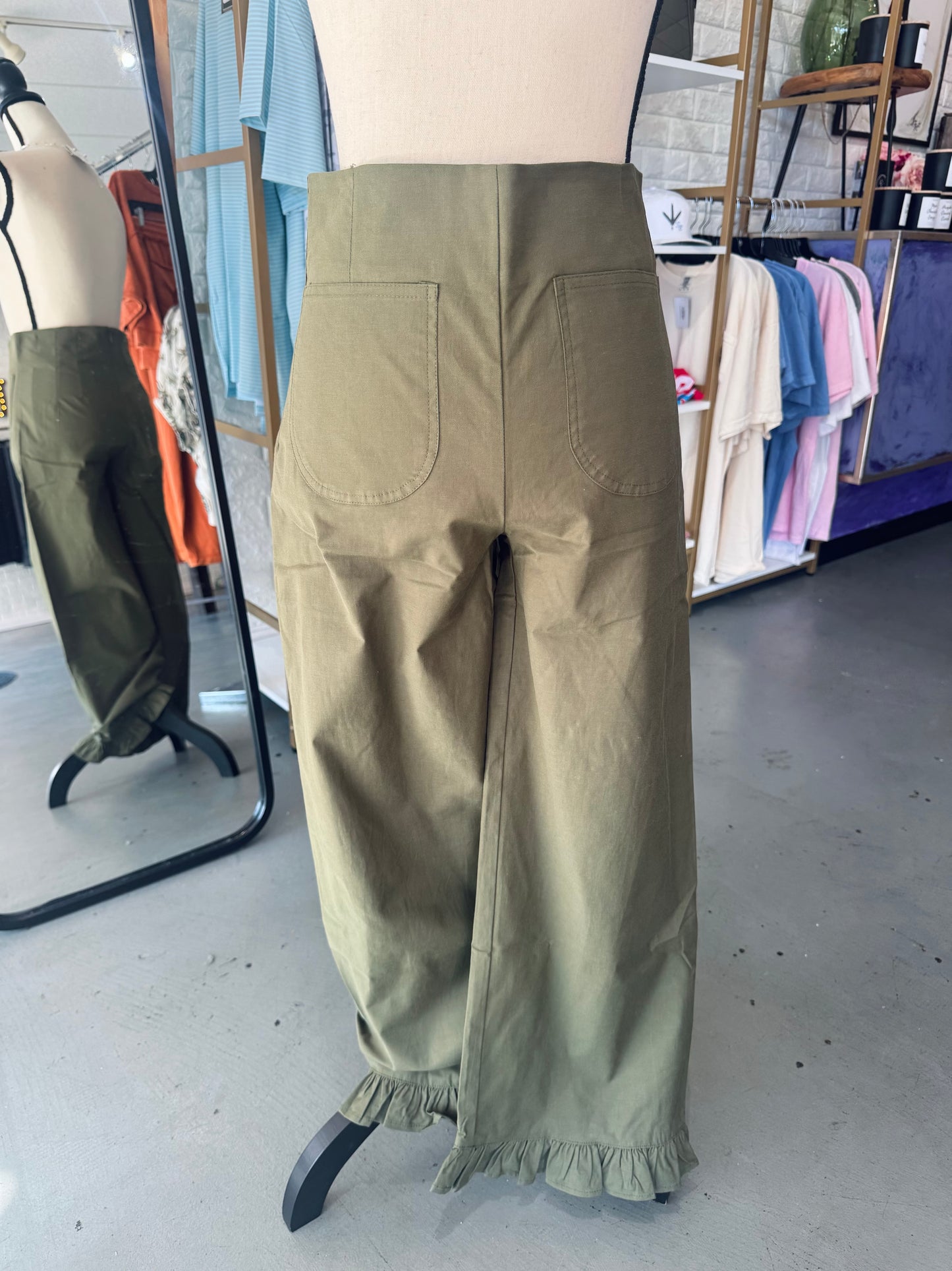 Olive Ruffle Hem Pants