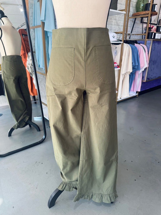 Olive Ruffle Hem Pants
