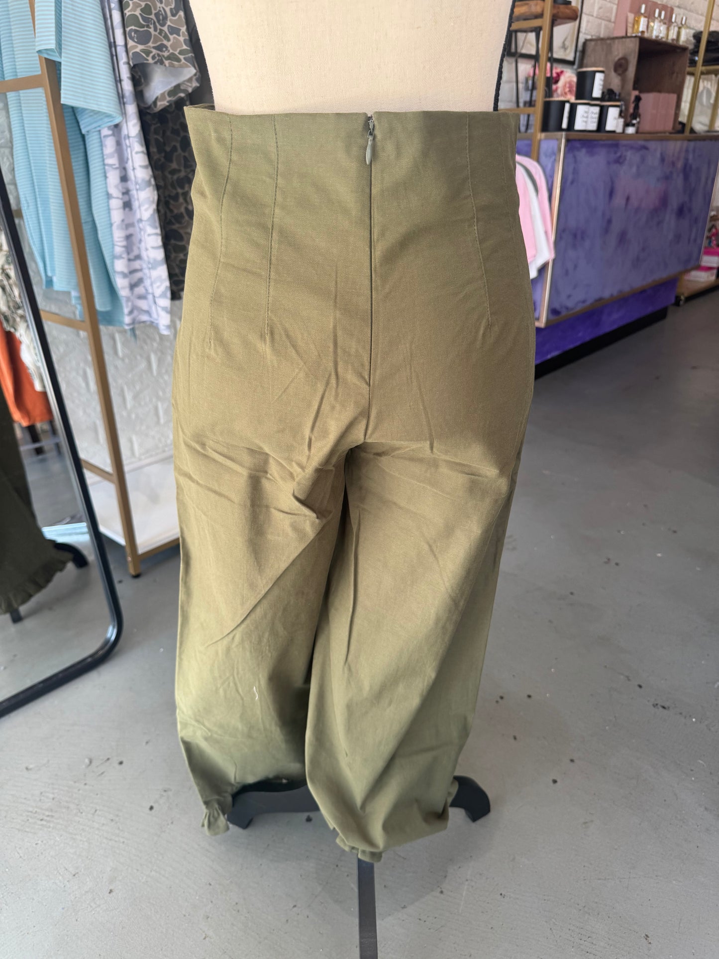 Olive Ruffle Hem Pants