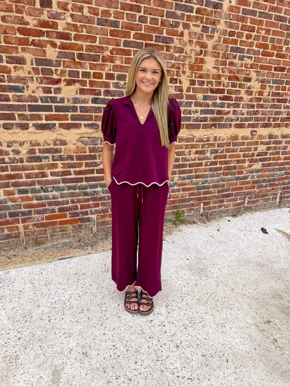 Plum Scalloped Pants Set