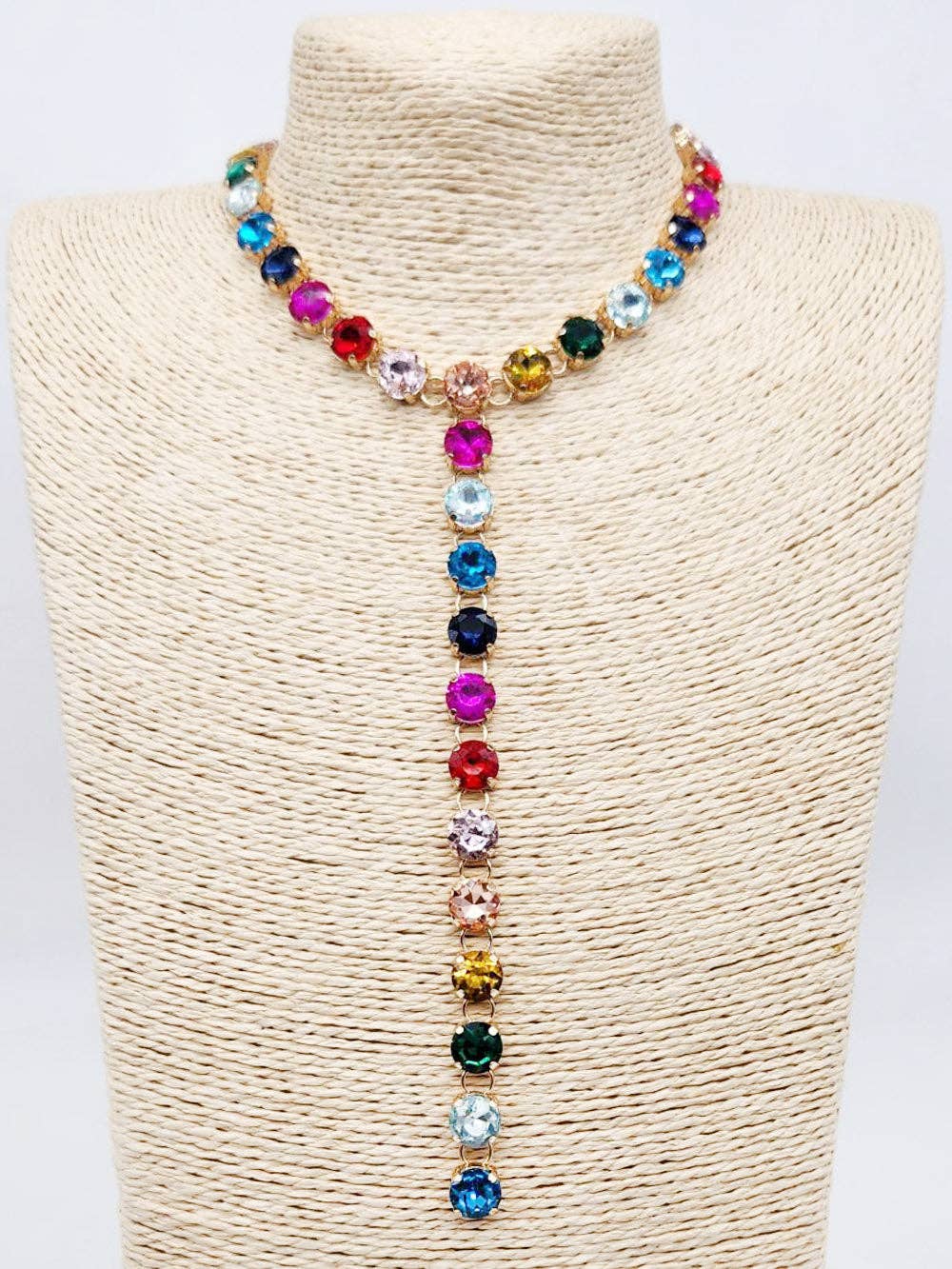 Multi Crystal Y Drop 20” Necklace