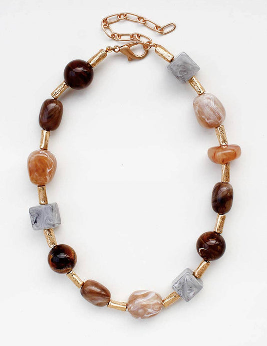 Gold Beaded with Multi Natural Necklace