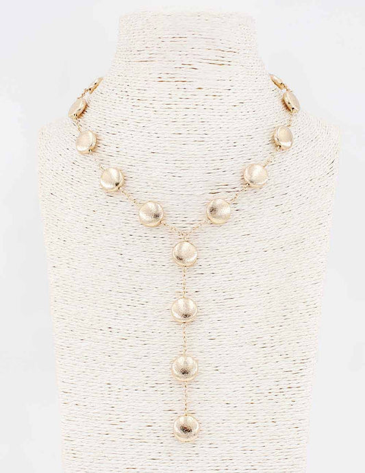 Gold Flat Beaded Y Drop Necklace