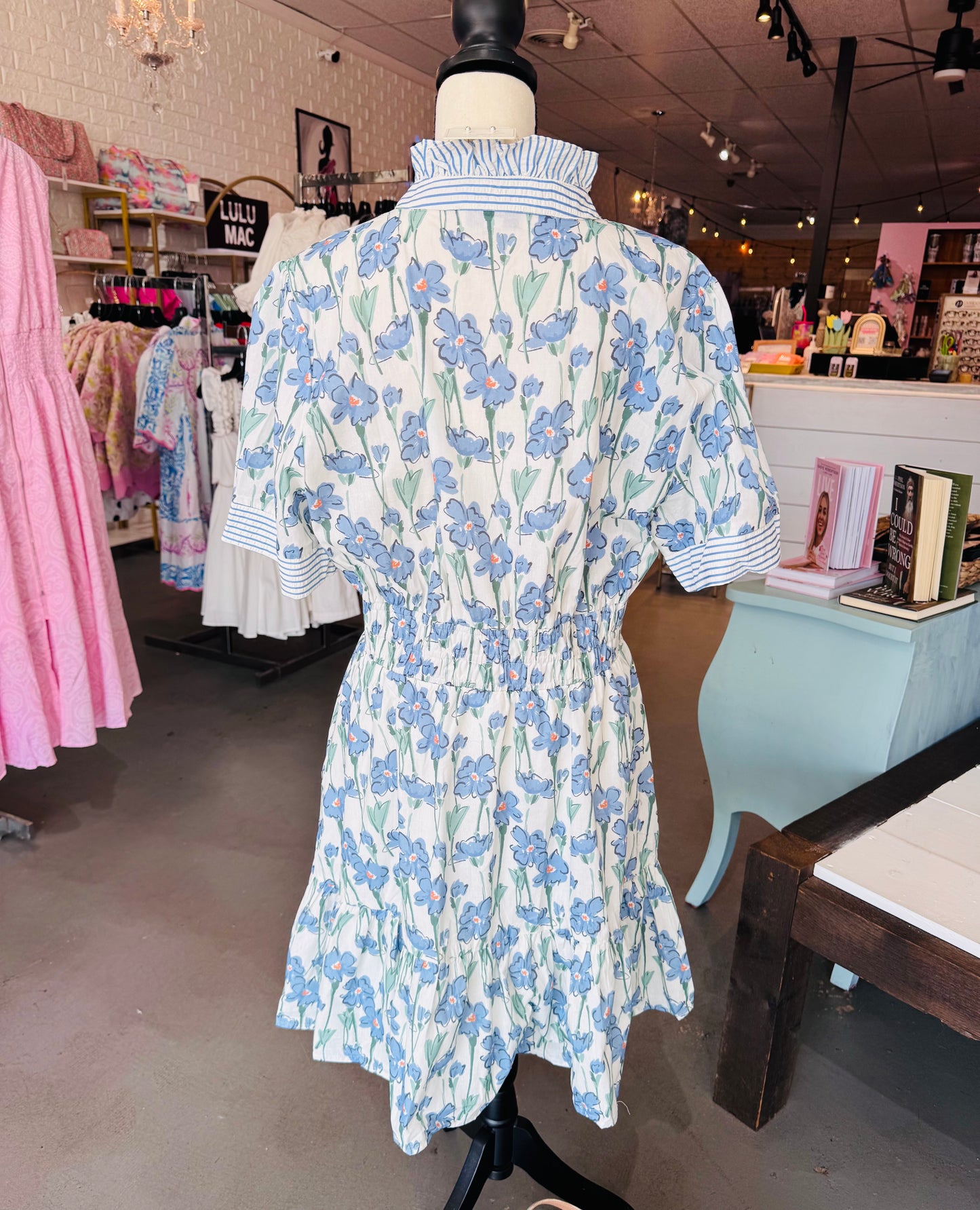 Blue Floral Mini Dress-Plus