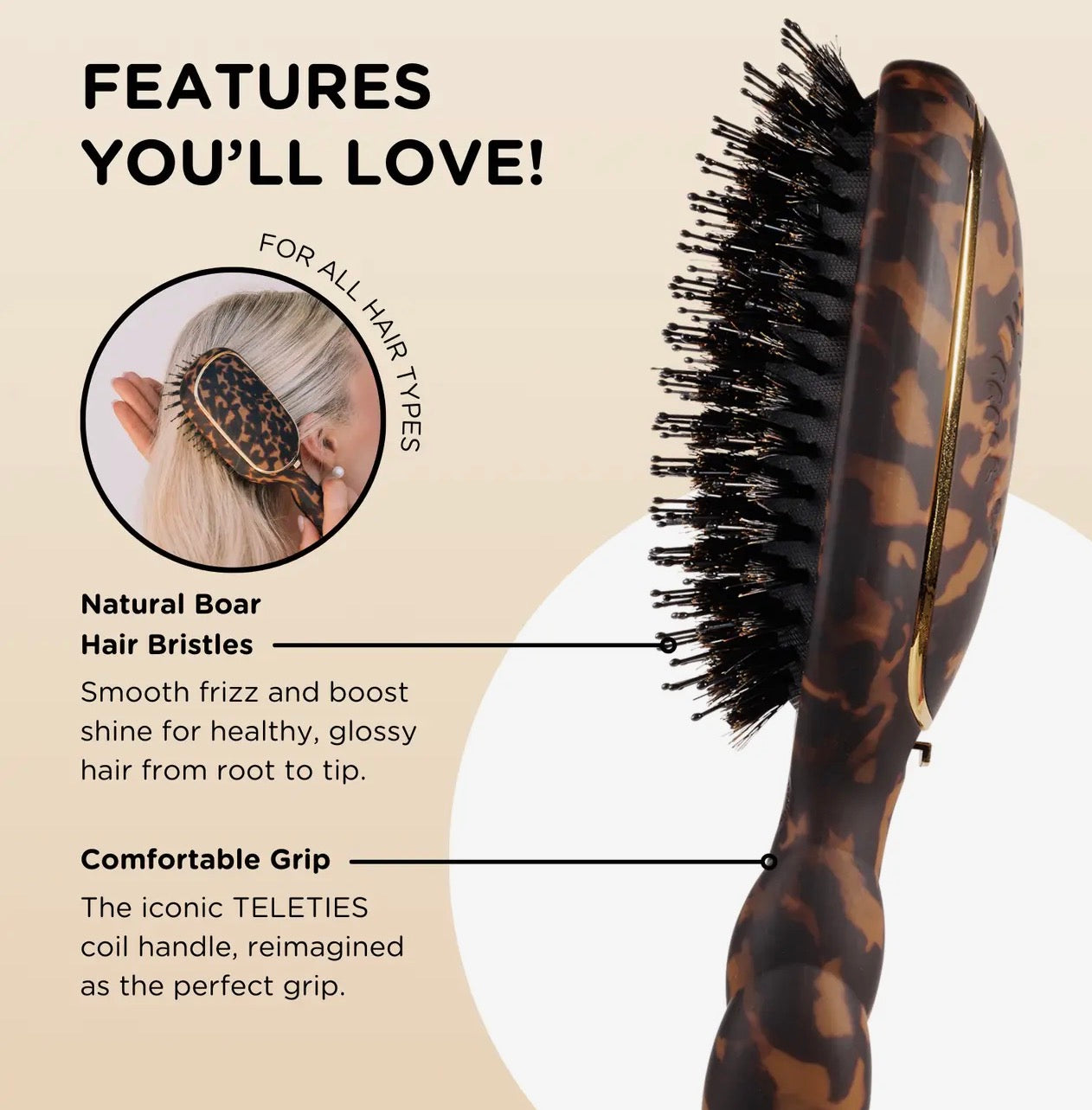 Teletie Boar Bristle Hair Brush