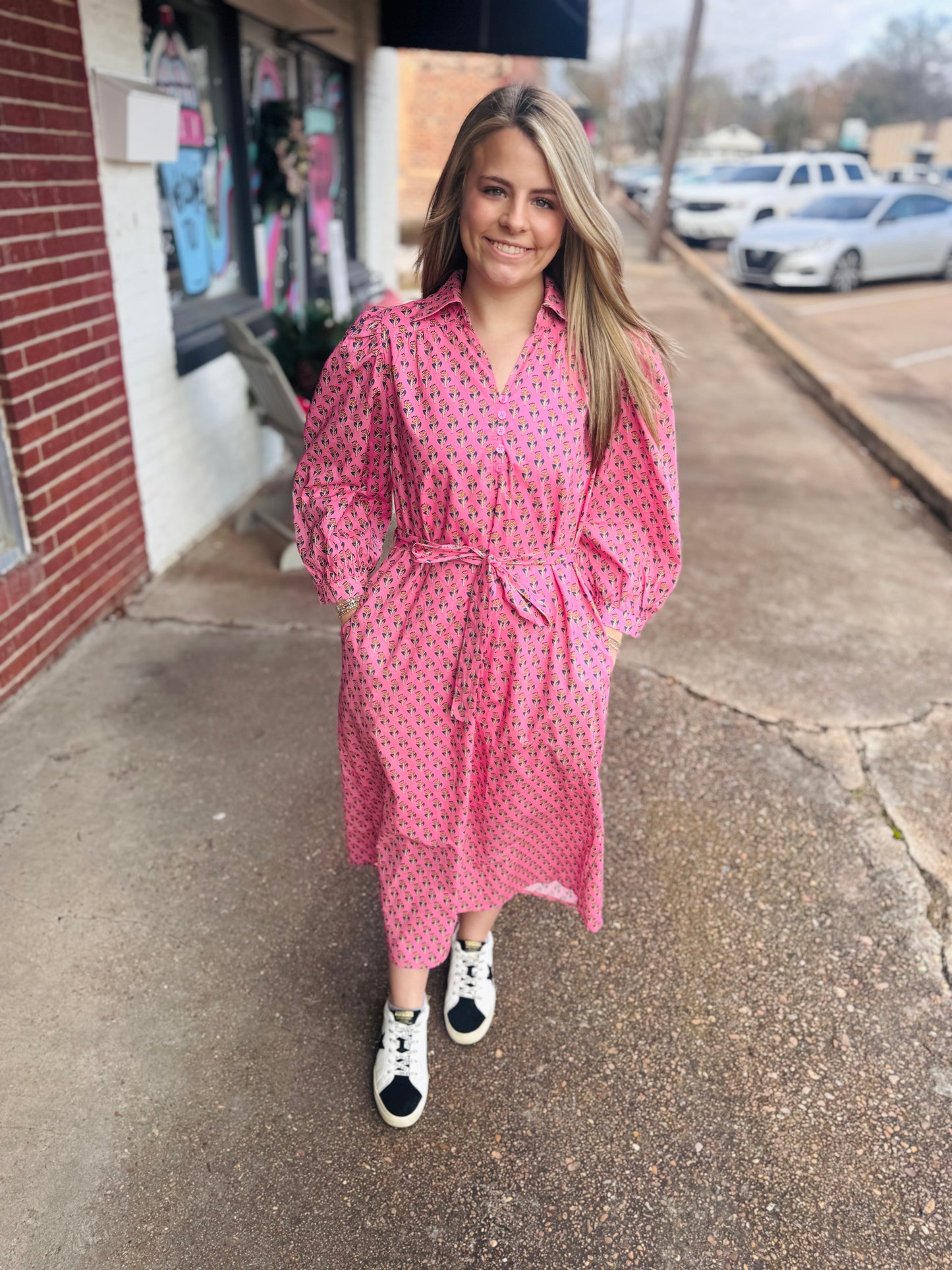 Pink Floral Midi Dress
