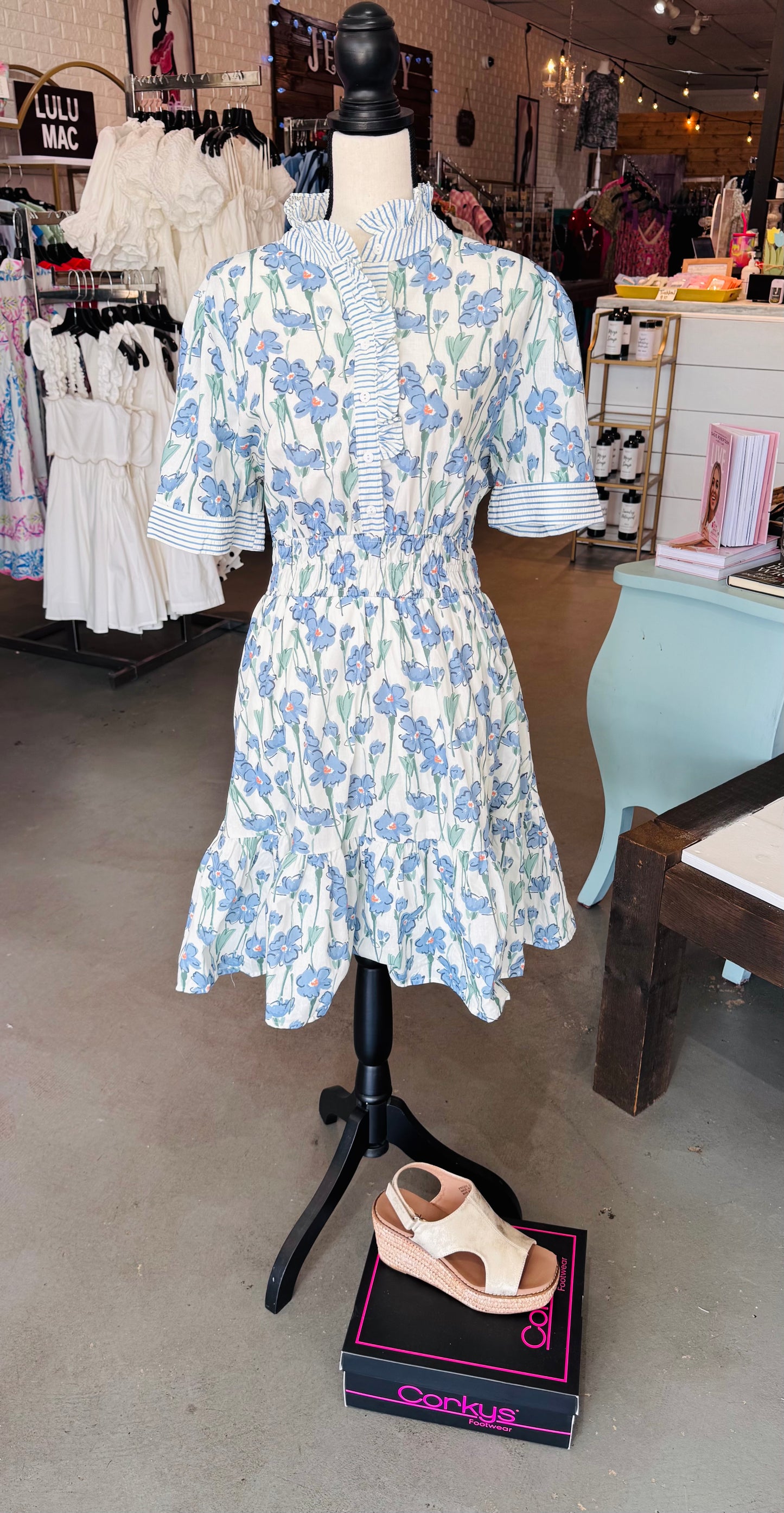 Blue Floral Mini Dress-Plus