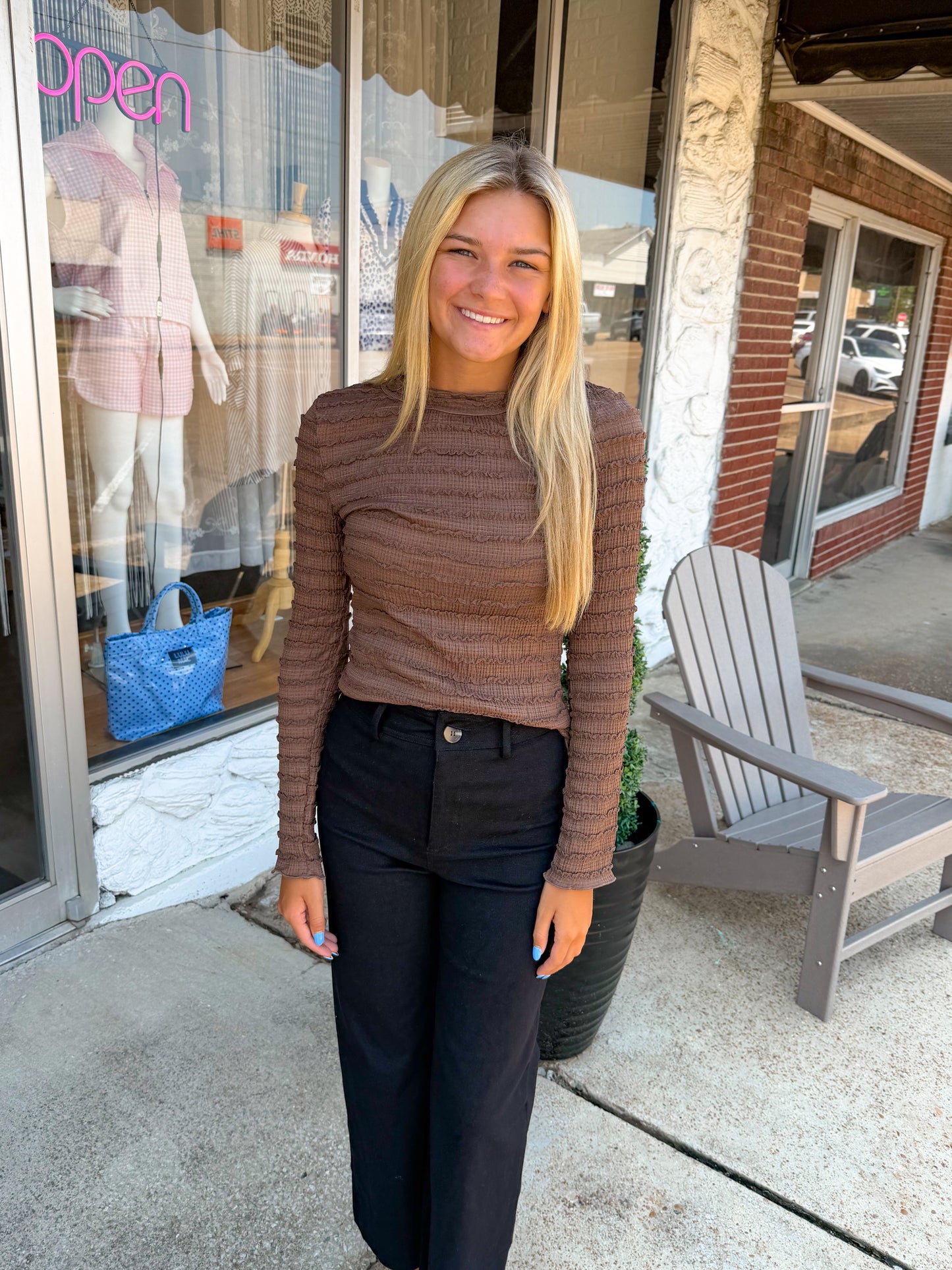 Brown Ruffle Top