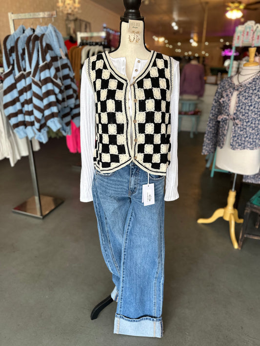 Checkerboard crochet vest