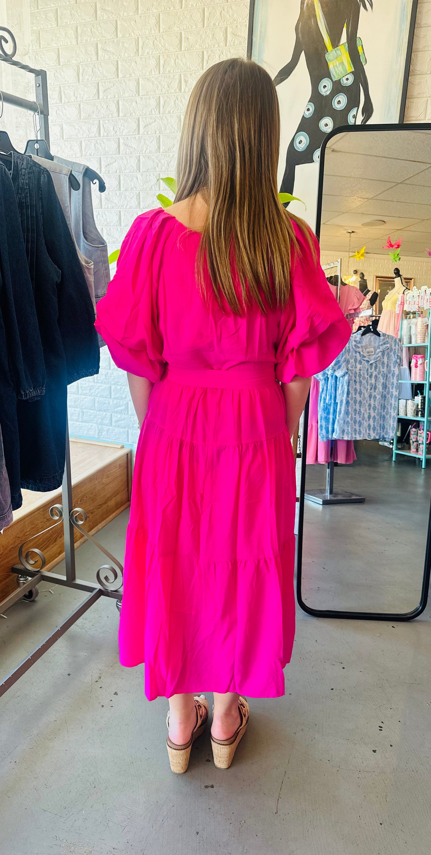 Hot pink midi dress