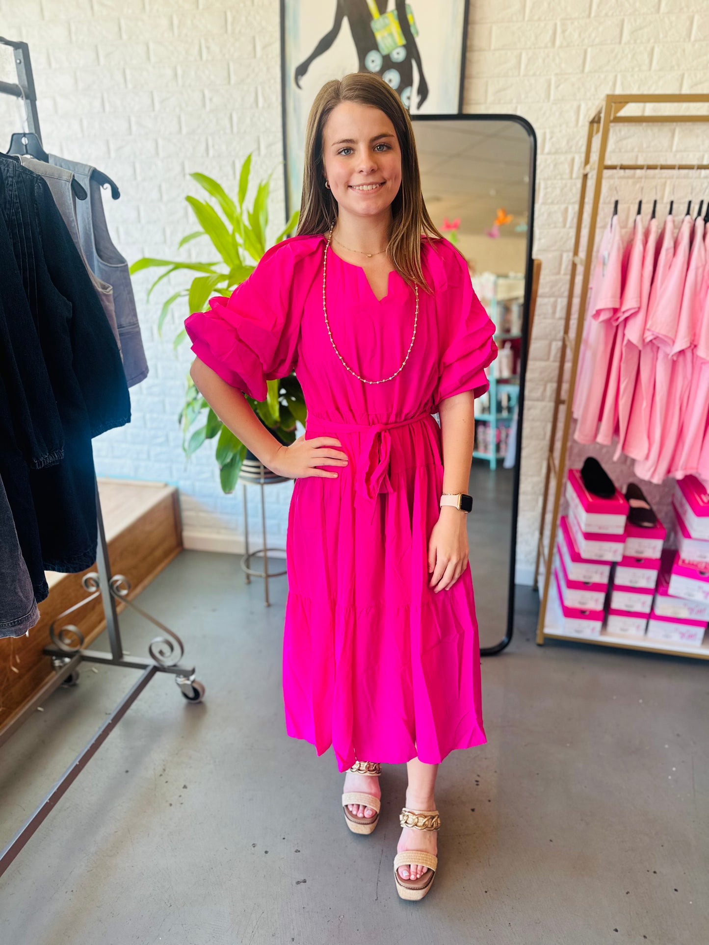 Hot pink midi dress