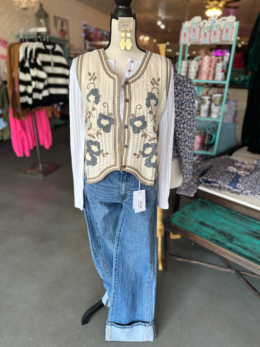 Floral crochet vest