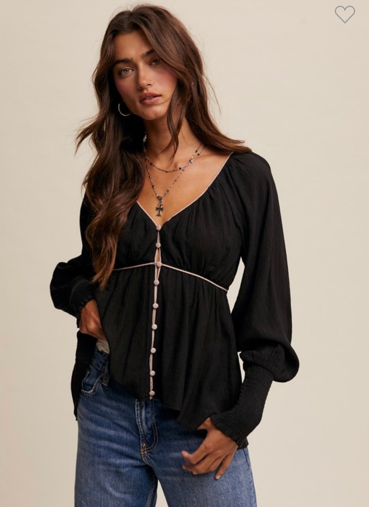 Black button front blouse