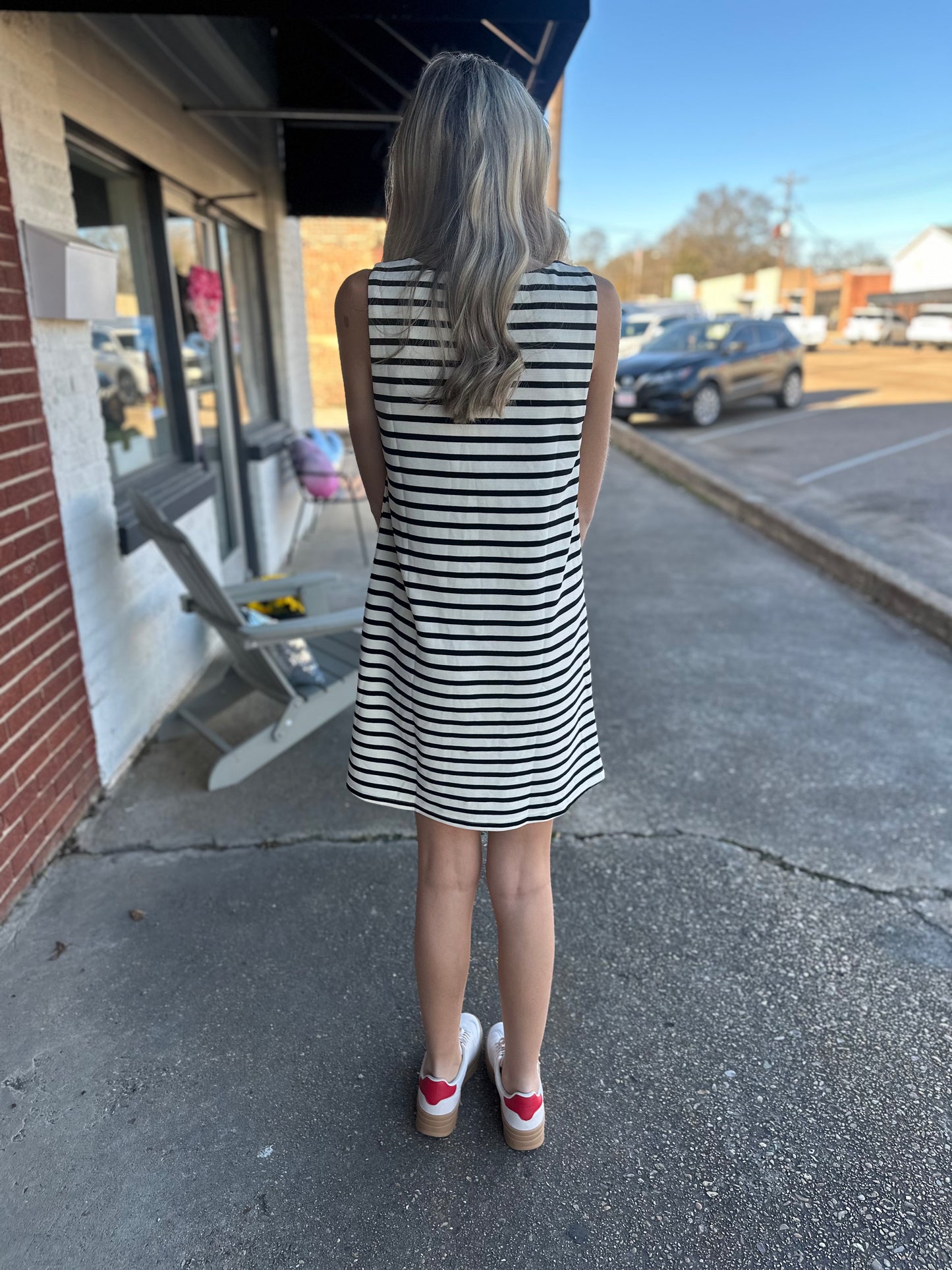Cream and black stripe dress