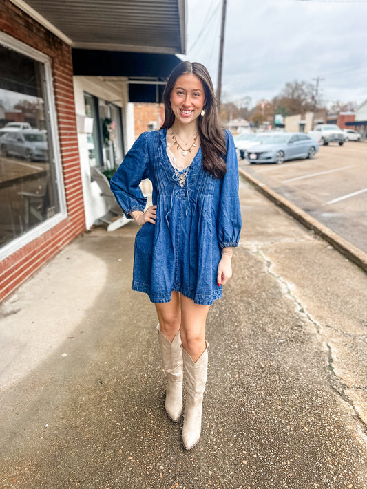 Dark wash denim dress