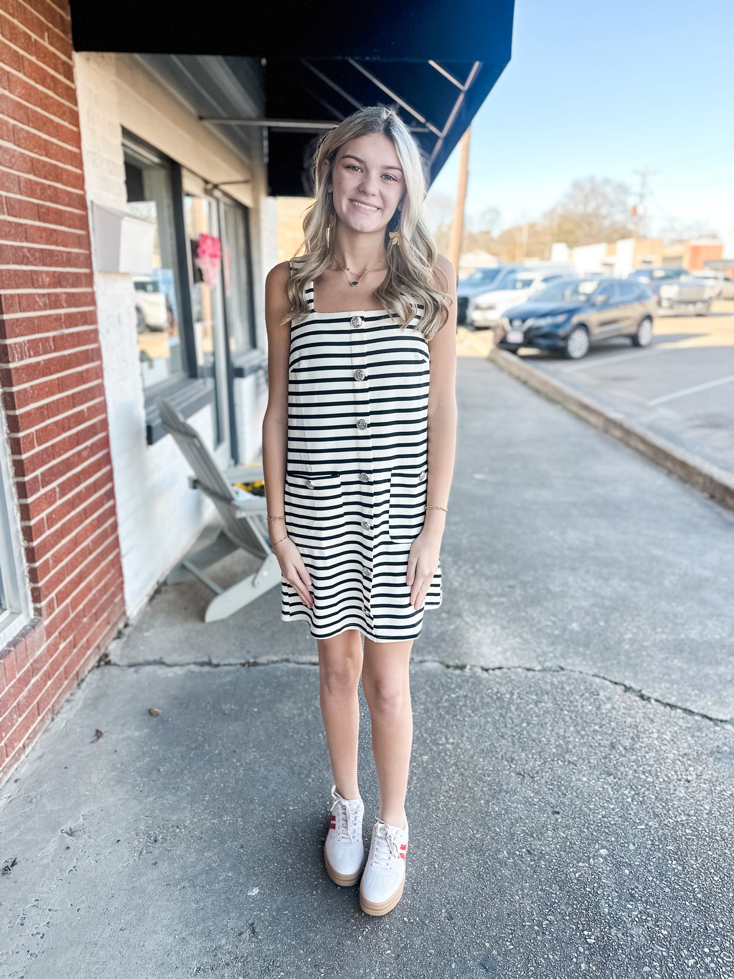 Cream and black stripe dress