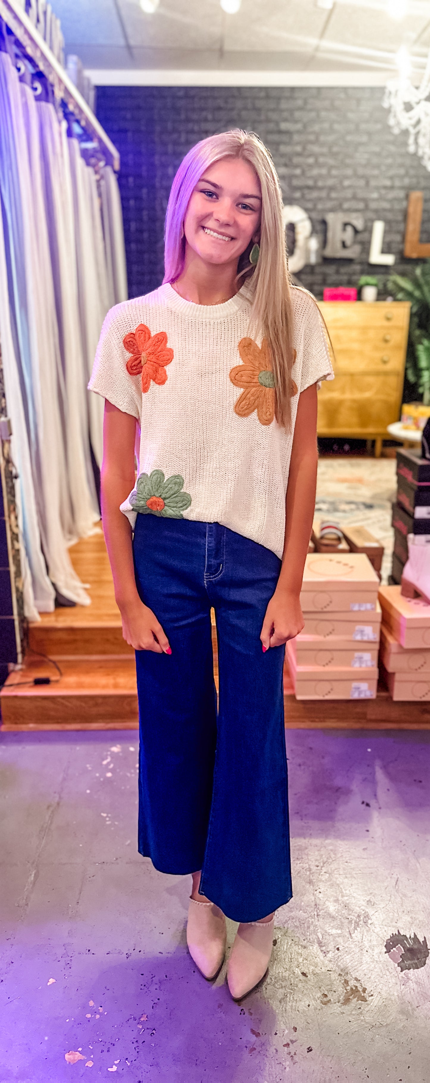 Cropped wide leg denim