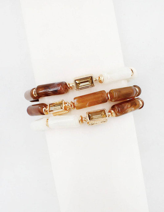 Brown and White Set of 3 Bracelets