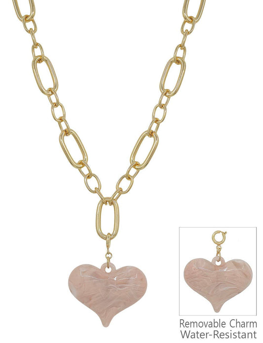 Gold Chunky Chain with Pink Heart Necklace